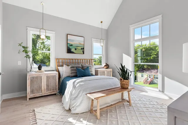 Primary bedroom with vaulted ceiling at 1108 Lenore St, Nashville, TN 37206