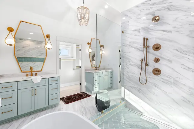 Primary bath with wet room shower at 1108 Lenore St, Nashville, TN 37206