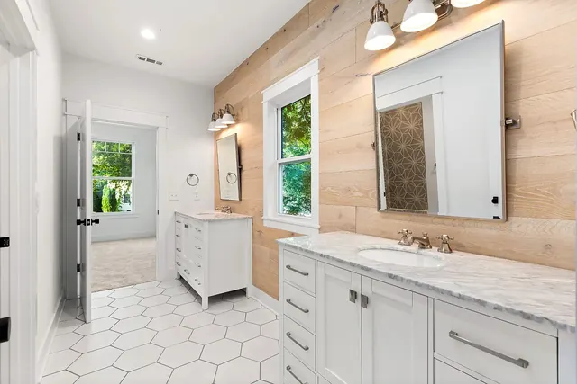 Bathroom with hexagon tile floor at 1108 Lenore St, Nashville, TN 37206