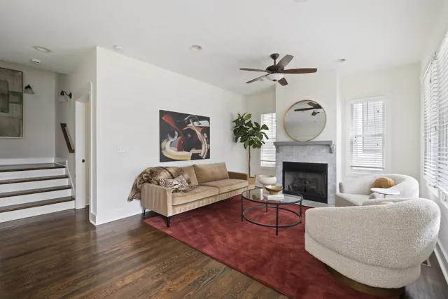 Living room with fireplace at 1708 B 4th Ave N, Nashville, TN 37208