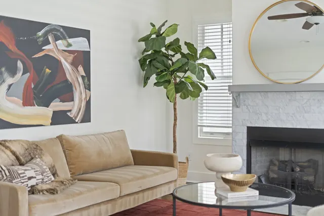 Living room with fireplace at 1708 B 4th Ave N, Nashville, TN 37208