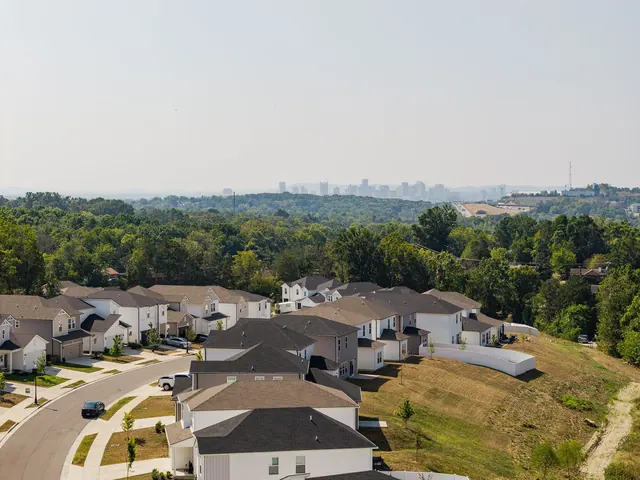 Aerial view of neighborhood and skyline at 4905 Trail Ridge Ct, Nashville, TN 37207