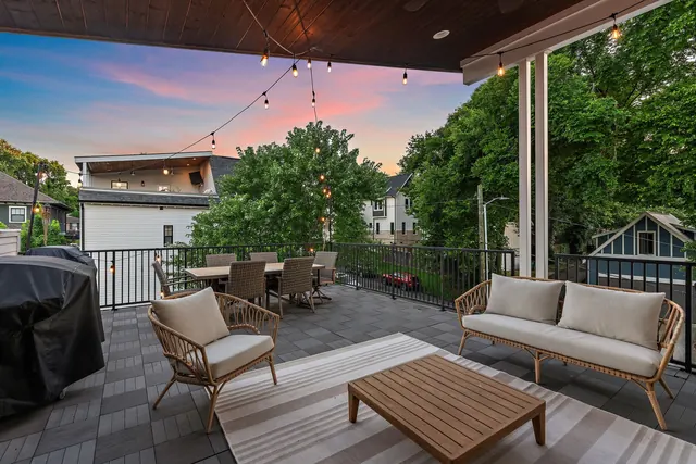Rooftop deck at dusk at 603 S 20th St, Nashville, TN 37206