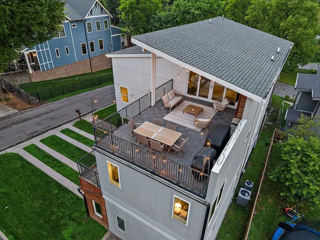 Aerial view of home and rooftop deck at 603 S 20th St, Nashville, TN 37206